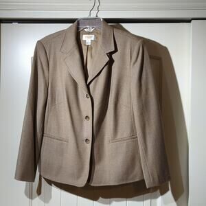 Talbots Tan Stretch Fabric Made in Italy Three Button Blazer Womens Plus Sz 12W